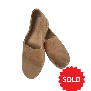 Sam Edelman Women Suede Slip On Espadrille Tan Platform Shoes